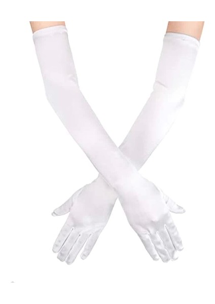 Beyaz Renk Dirseğe Kadar Uzun Kumaş Eldiven 40 cm - 1OL2028-4545 fiyatları