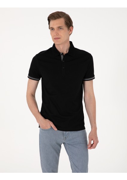 Erkek Siyah Slim Fit Tişört 50302616-VR046
