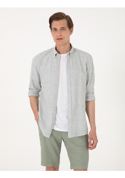 Erkek Yeşil Slim Fit Uzun Kollu Gömlek 50307101-VR054