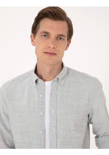 Erkek Yeşil Slim Fit Uzun Kollu Gömlek 50307101-VR054