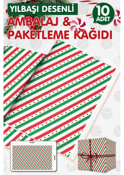 Ambalaj Kağıdı Paketleme Kağıdı Yılbaşı Yeni Yıl Hediye Paketleme Kağıdı Ambalaj Kağıt 50X70 cm 10 Adet Kırmızı-Yeşil -T1121