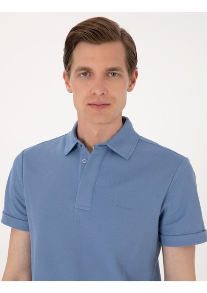 Erkek Mavi Slim Fit %100 Pamuk Kıvrılmaz Amerikan Pike Polo Yaka Basic Tişört 50306154-VR036 fiyatları
