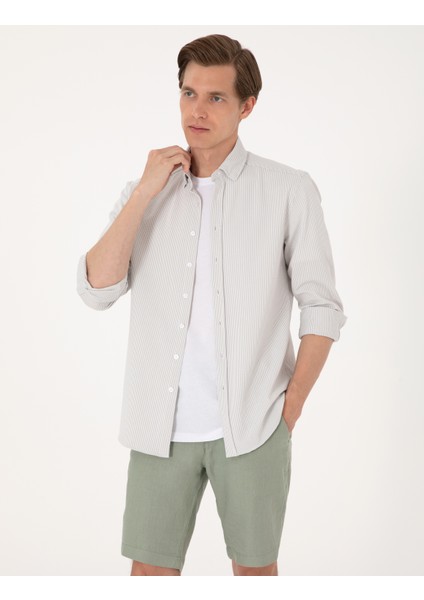 Erkek Gri Slim Fit Çizgili Uzun Kollu Gömlek 50307162-VR024