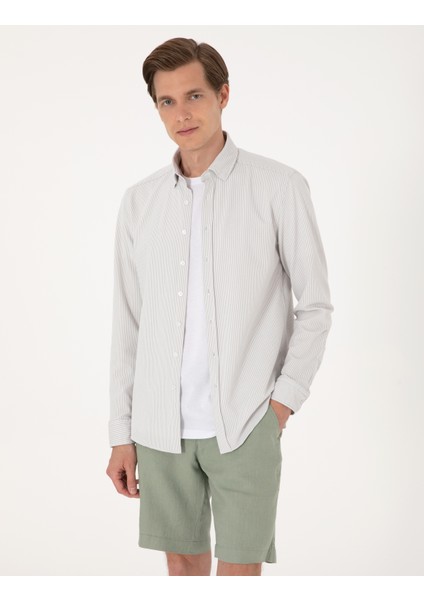 Erkek Gri Slim Fit Çizgili Uzun Kollu Gömlek 50307162-VR024 modelleri