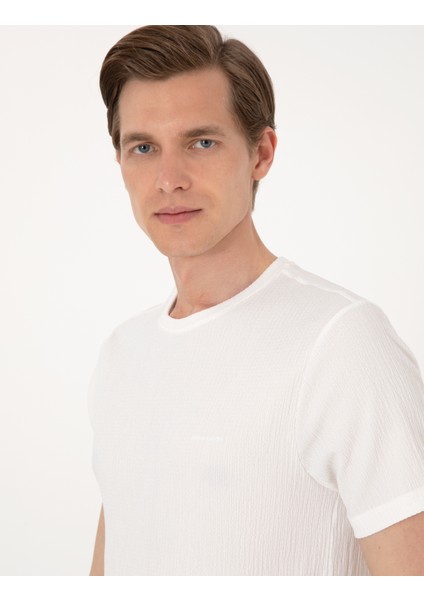 Erkek Ekru Slim Fit Tişört 50306802-VR019 fiyatları