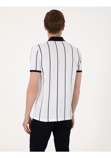 Erkek Lacivert Çizgi Detaylı Slim Fit Polo Yaka Tişört 50307519-VR033 indirimleri