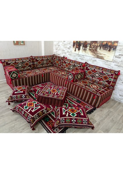 Şark Köşesi 30cm Yüksekliğinde Minder Takımı Bordo