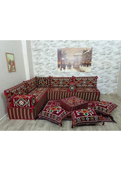 Şark Köşesi 30cm Yüksekliğinde Minder Takımı Bordo