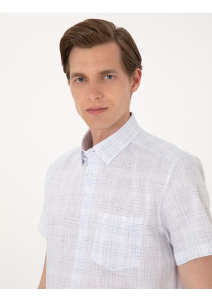 Erkek Mavi Regular Fit Kısa Kollu Ekose Gömlek 50304523-VR036