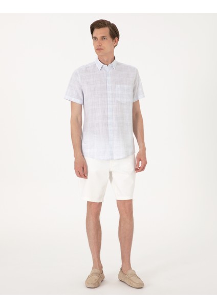 Erkek Mavi Regular Fit Kısa Kollu Ekose Gömlek 50304523-VR036