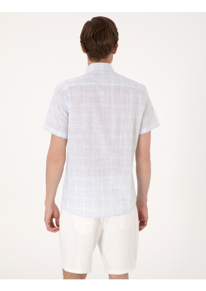 Erkek Mavi Regular Fit Kısa Kollu Ekose Gömlek 50304523-VR036