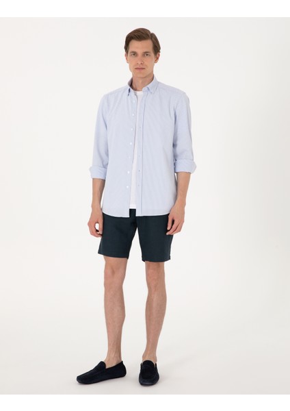 Erkek Açık Mavi Slim Fit Çizgili Uzun Kollu Gömlek 50307162-VR003