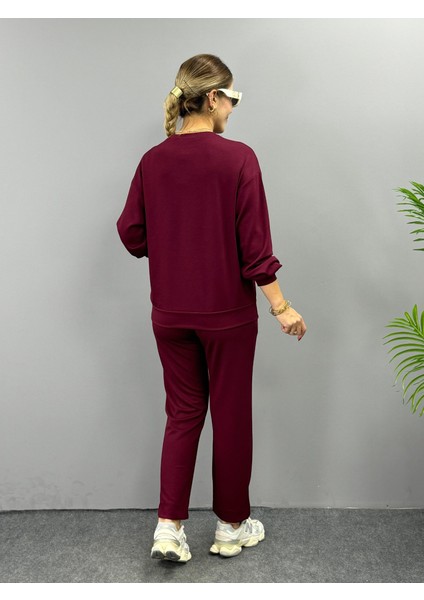 Fh Fashionhere Kadın Uzun Kollu Bisiklet Yaka Viskon Iki Iplik Bluz ve Pantolon Ikili Takım modelleri