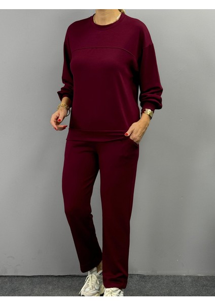 Fh Fashionhere Kadın Uzun Kollu Bisiklet Yaka Viskon Iki Iplik Bluz ve Pantolon Ikili Takım fırsatları