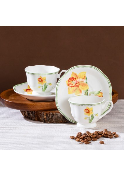 16871-2 De Flore 2 Kişilik 4 Parça Porselen Kahve Fincan Takımı