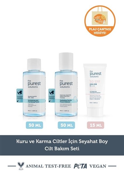 The Purest Solutions Kuru ve Karma Ciltler Için Seyahat Boy Cilt Bakım Seti