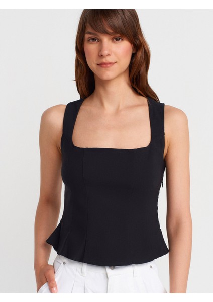 50860 Peplum Korse Top-Siyah