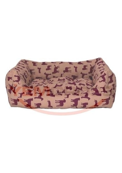 Uniform Bej-Bordo Köpek Yatağı L 70x60cm