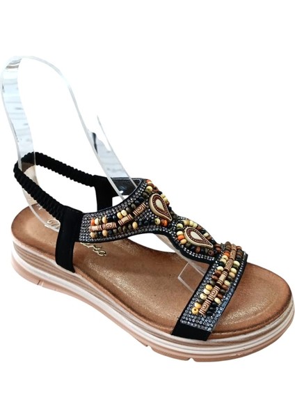 De Scarıo 2060 Kadın Taşlı Comfort Sandalet Siyah