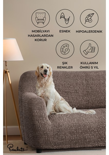 Lastikli Esnek ve Yıkanabilir 3 Kişilik Koltuk Örtüsü Çekyat Kanepe Kılıfı - Kahverengi