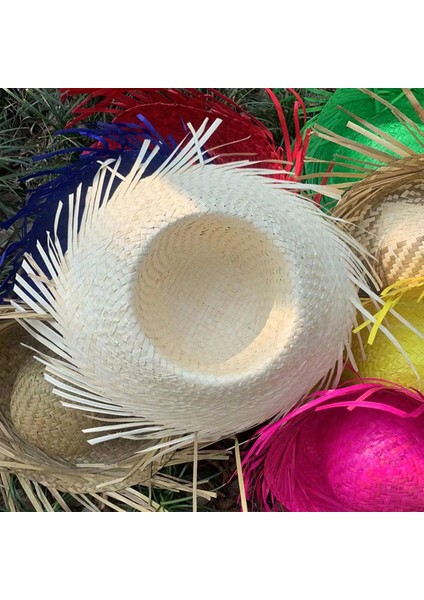 Tropikal Parti Beyaz Hasır Hawaii Şapkası 13X36 cm - 1OL8070-1746 fiyatları