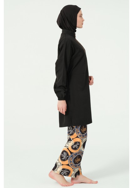 Pantolonu Desenli Yarı Fermuarlı Dik Yaka Tam Tesettür Mayo - 25311-25 modelleri