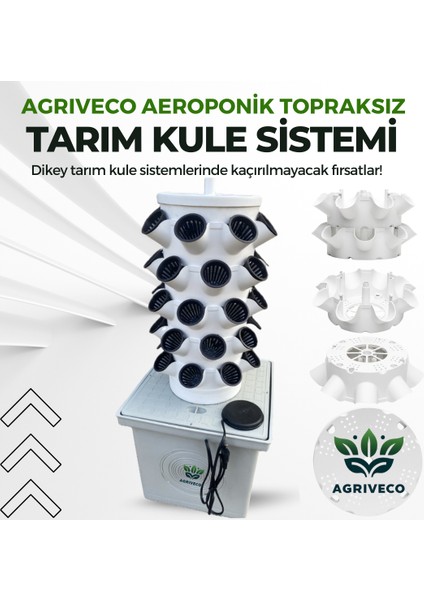 Topraksız Dikey Tarım Kule Sistemi 40 Bitkilik