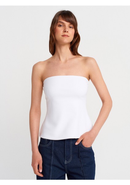 Straplez Kadın Bluz %70 Viskoz Beyaz Renk 36/Standart Kalıp ile Şık Tasarım