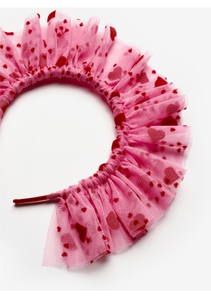 Pembe Flok Kalp Baskılı Kız Çocuk Tül Taç fiyatları