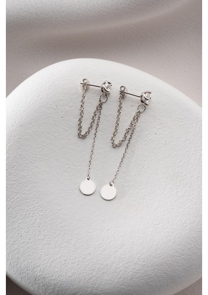 925 Ayar Gümüş Rodyum Kaplama 5 mm Tektaş Sallantılı Zincir Sade Yuvarlak Model Küpe modelleri