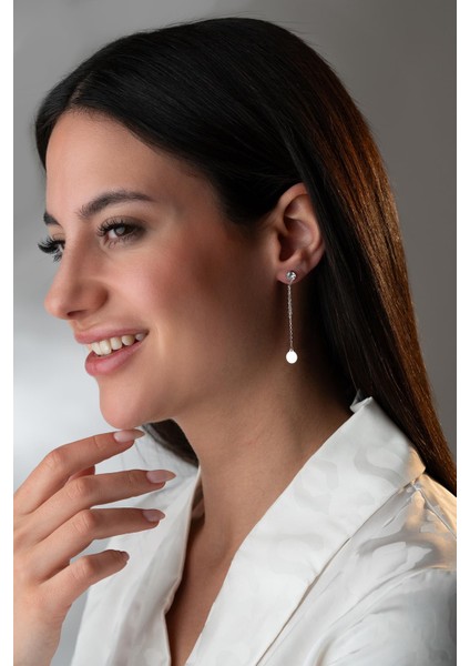 925 Ayar Gümüş Rodyum Kaplama 5 mm Tektaş Sallantılı Zincir Sade Yuvarlak Model Küpe fırsatları