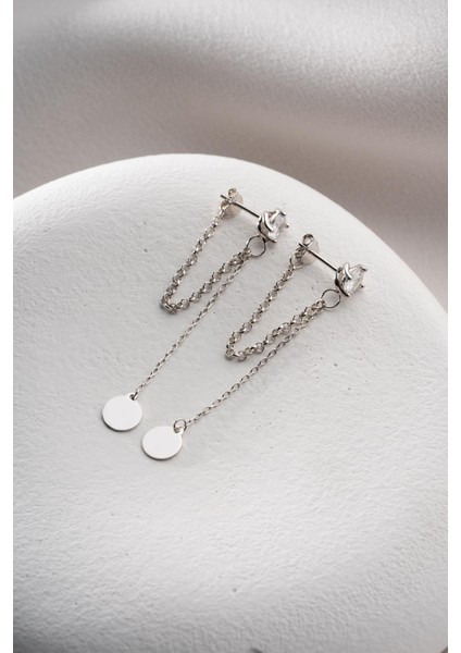 925 Ayar Gümüş Rodyum Kaplama 5 mm Tektaş Sallantılı Zincir Sade Yuvarlak Model Küpe indirimleri