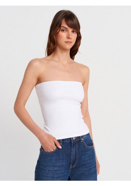21103 Straplez Top-Beyaz