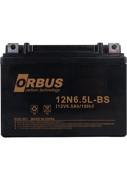 Orbus 12N6.5L-BS 12V 6.5A Motosiklet Aküsü (139 x 66 x 100 Mm) (2.05KG) (4767) - BKS8808-7075