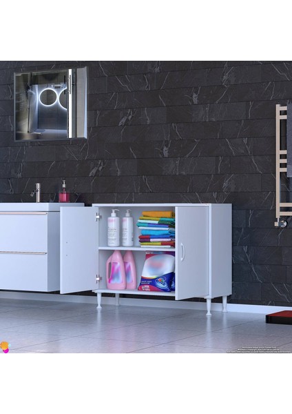 90X75X32,5 Cm’ Lik 2 Kapaklı 2 Göz Raf Organizatör Dolap Mutfak Dolabı Çok Amaçlı Dolap