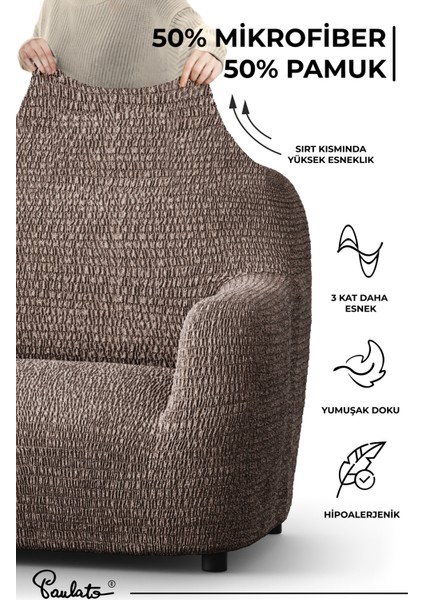 Lastikli Esnek ve Yıkanabilir L Köşe Koltuk Örtüsü Çekyat Kanepe Kılıfı - Kahverengi