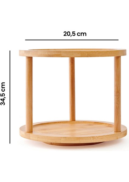 Bambu 2 Katlı Döner Sunumluk- Açık Kahverengi - 34,5x20,5 cm