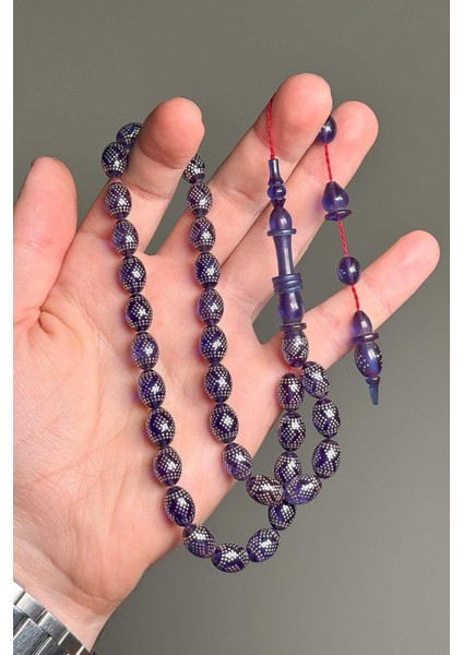 Emrah Baran Full Gümüş Çakım Işleme Ateş Kehribar Tesbih