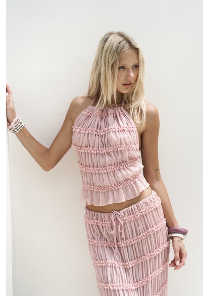 Sofi Transparan Pembe Crop Etek Takım