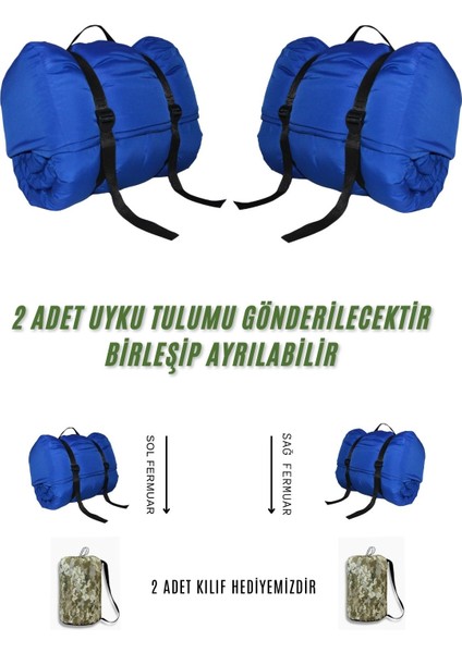 Çift Kişilik 2'li Birleşip Ayrılabilir Takım Uyku Tulumu (-25) Mikro Su Itici Kamp (2.15×1.50)