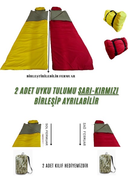 Çift Kişilik 2'li Birleşip Ayrılabilir Takım Uyku Tulumu (-25) Mikro Su Itici Kamp (2.15×1.50)