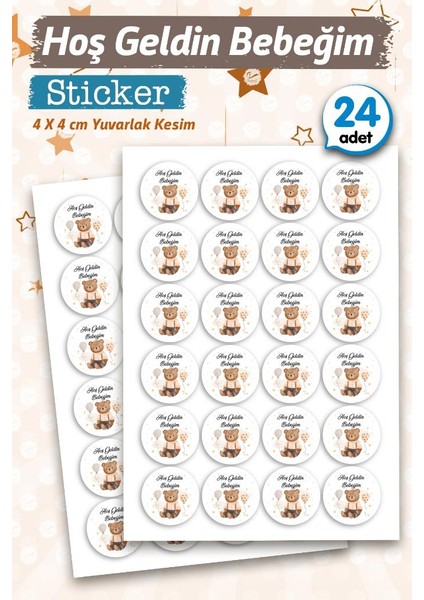 Hoş Geldin Bebeğim Etiket Yuvarlak 4cm (Erkek) 24 Adet Bebek- Yenidoğan Hediyelik - Çikolata Etiketi Sticker -T1128 fiyatları