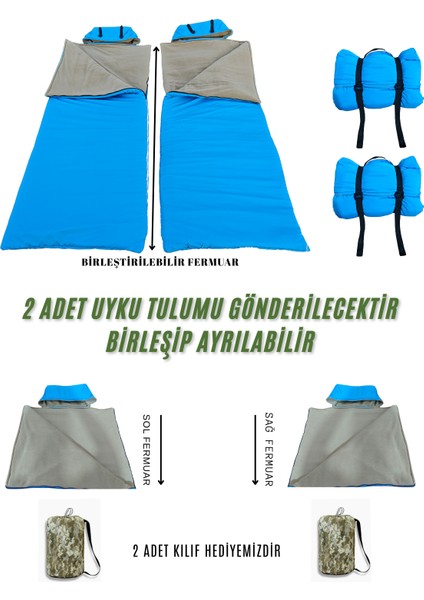 Çift Kişilik 2'li Birleşip Ayrılabilir Takım Uyku Tulumu (-25) Mikro Su Itici Kamp (2.15×1.50)