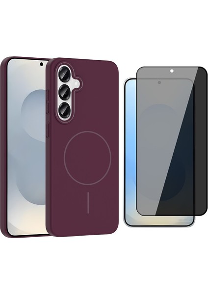 Galaxy S25 Plus Kılıf M-Safe Şarj Özellikli Zore Ruby Sert Kapak + Parmaz Izi Okumalı Hayalet Ekran Koruyucu