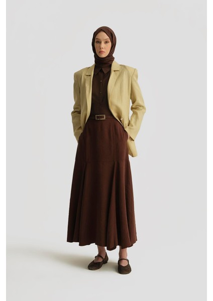 Kuplu Kloş Etek 25Y1814 Açık Kahve