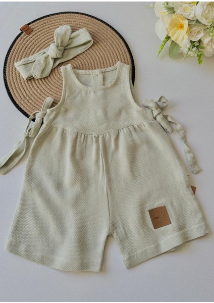 Mint Yandan Bağlamalı Kız Bebek Tulum