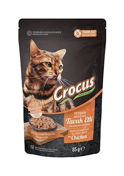Crocus Tahılsız Pouch Jöleli Tavuklu Yetişkin Konserve Kedi Maması 85 gr