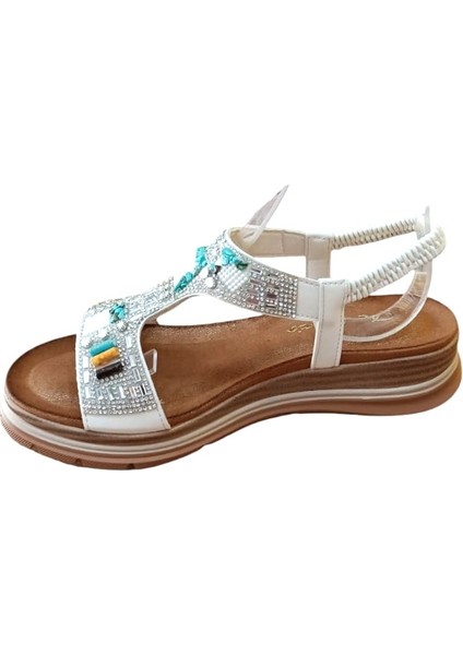 De Scarıo 2061 Kadın Taşlı Comfort Sandalet Beyaz modelleri