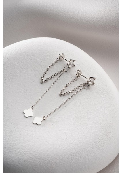 925 Ayar Gümüş Rodyum Kaplama 5 mm Tektaş Sallantılı Zincir Sade Yonca Model Küpe fırsatları