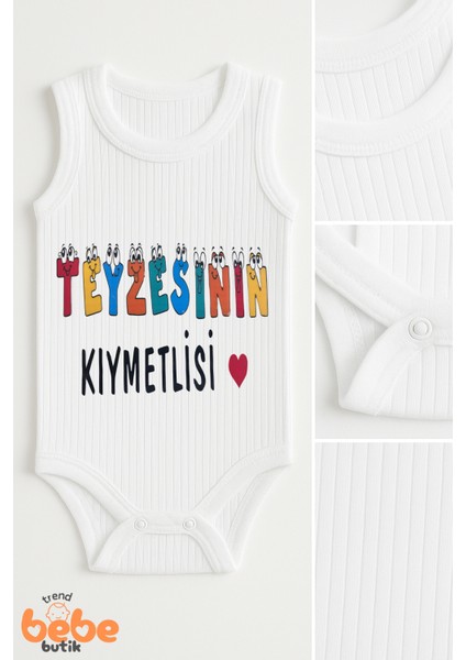 Teyzesinin Kıymetlisi Yazılı Renkli Baskılı Çıtçıtlı Ribana Bebek Zıbını Pamuk Body Tulum 6-36 Ay fiyatları